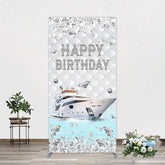 Aperturee - Aperturee Simple Ship Glitter Happy Birthday Rectangle Backdrop