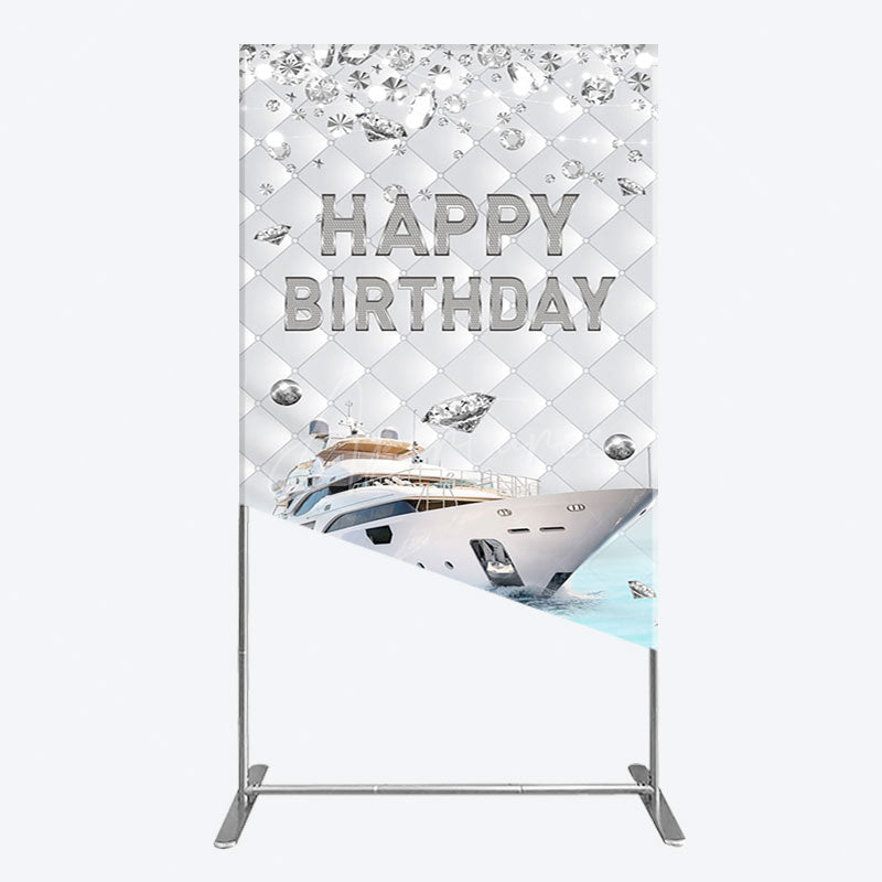 Aperturee - Aperturee Simple Ship Glitter Happy Birthday Rectangle Backdrop