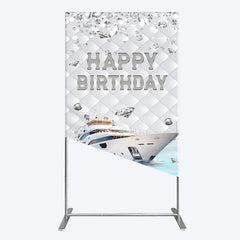 Aperturee - Aperturee Simple Ship Glitter Happy Birthday Rectangle Backdrop