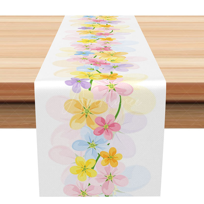 Aperturee - Aperturee Simple Spring Table Runner with Colorful Blooming Flowers for Easter Holiday and Everyday Kitchen Decor