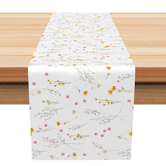 Aperturee - Aperturee Simple Spring Table Runner with White Floral Print Minimalist Botanical Decor for Kitchen and Dining