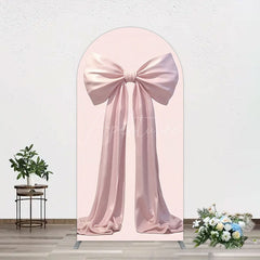 Aperturee - Aperturee Simple Sweet Dusty Pink Bow Birthday Arch Backdrop