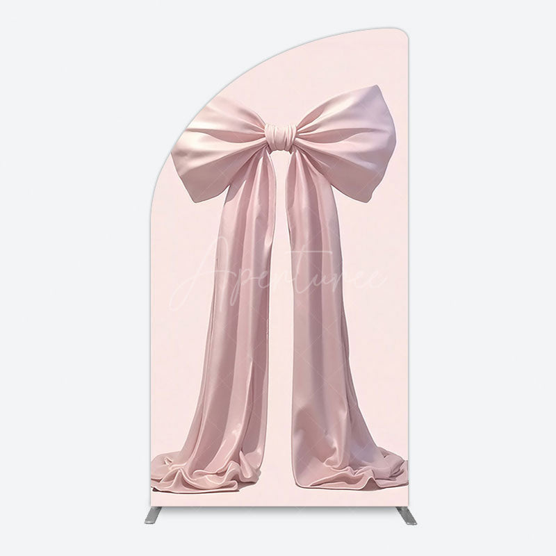 Aperturee - Aperturee Simple Sweet Dusty Pink Bow Birthday Half Moon Arch Backdrop