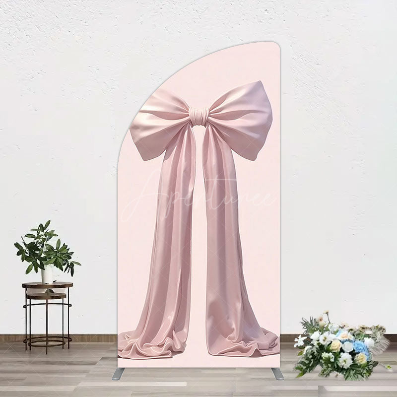 Aperturee - Aperturee Simple Sweet Dusty Pink Bow Birthday Half Moon Arch Backdrop