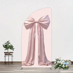 Aperturee - Aperturee Simple Sweet Dusty Pink Bow Birthday Half Moon Arch Backdrop