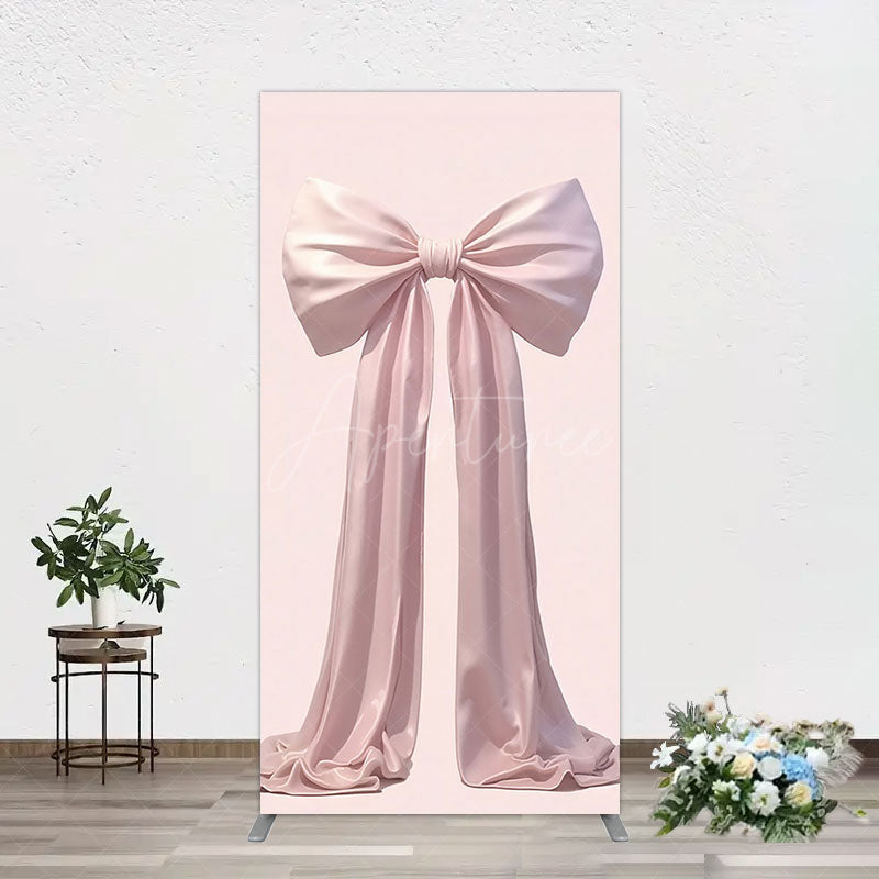 Aperturee - Aperturee Simple Sweet Dusty Pink Bow Birthday Rectangle Backdrop