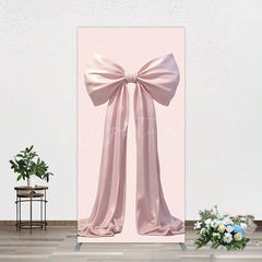 Aperturee - Aperturee Simple Sweet Dusty Pink Bow Birthday Rectangle Backdrop