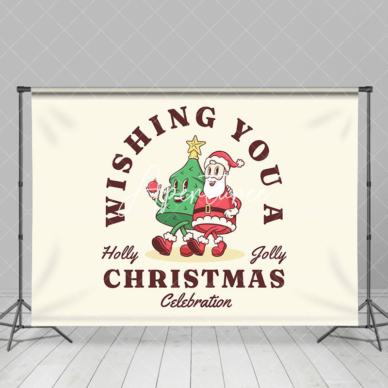 Aperturee - Aperturee Simple Tree Santa Holly Jolly Christmas Backdrop