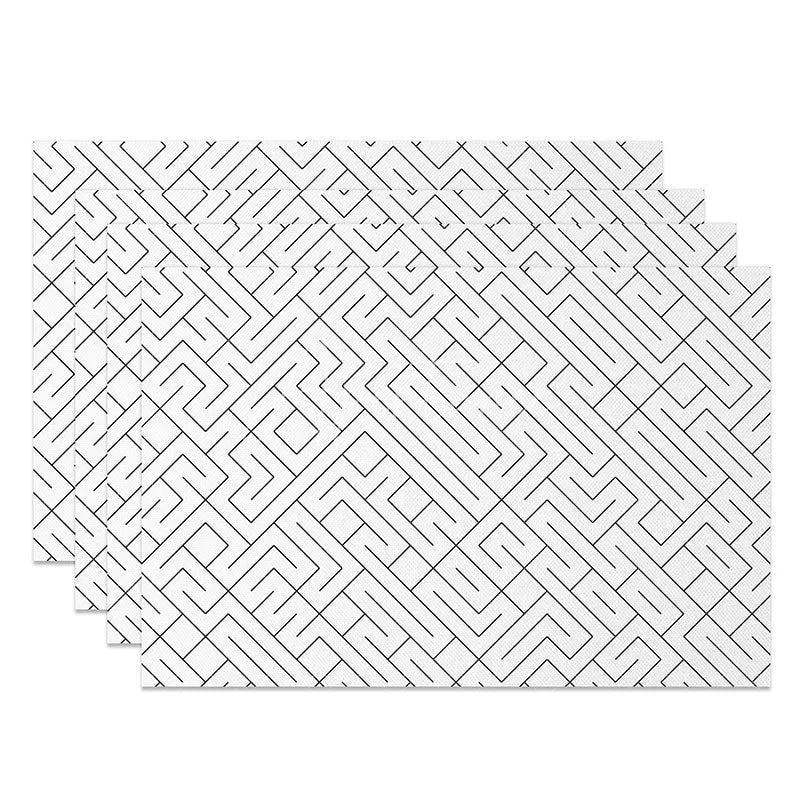 Aperturee - Aperturee Simple White and Black Lines Pattern Set of 4 Placemats for Modern Minimalist and Farmhouse Kitchen