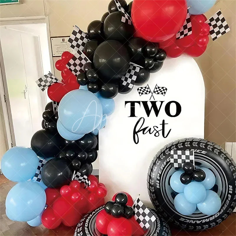 Aperturee - Aperturee Simple White Black Two Fast Birthday Arch Backdrop