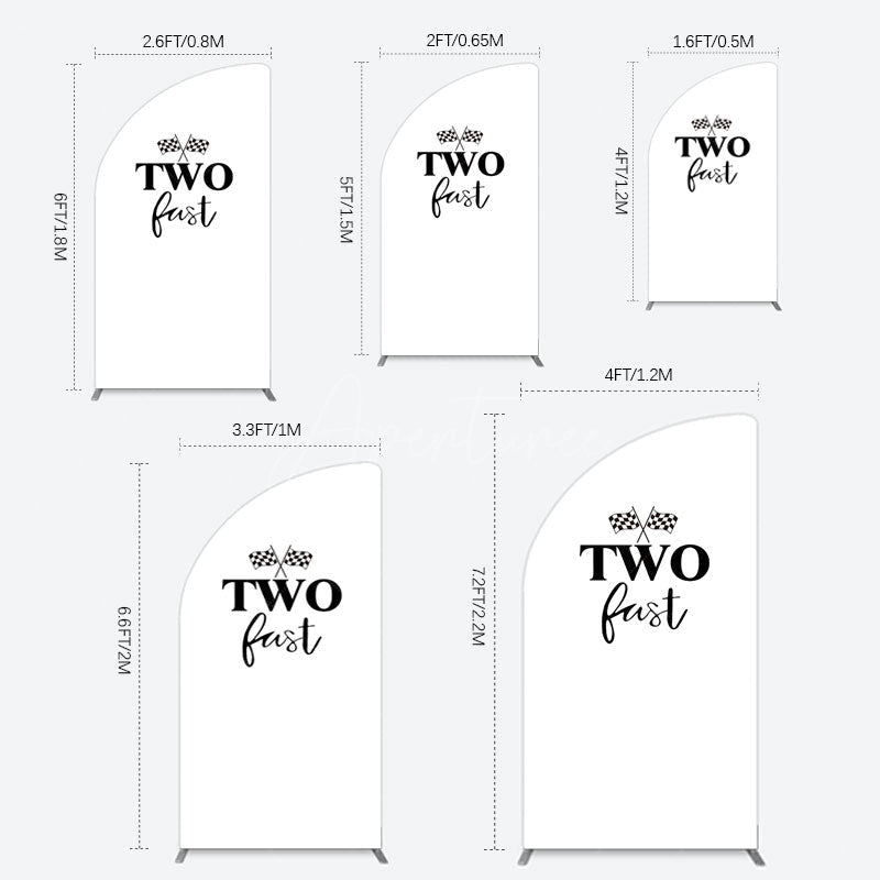 Aperturee - Aperturee Simple White Black Two Fast Birthday Half Moon Arch Backdrop