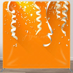 Aperturee - Aperturee Simple White Ribbon Orange Fabric Backdrop For Birthday