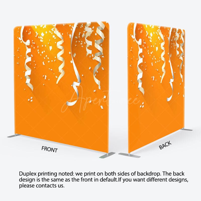 Aperturee - Aperturee Simple White Ribbon Orange Fabric Backdrop For Birthday