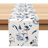 Aperturee - Aperturee Simple White Table Runner with Cute Graffiti Art Modern Abstract Painting Style Fun and Artistic Kitchen Decor