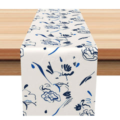Aperturee - Aperturee Simple White Table Runner with Cute Graffiti Art Modern Abstract Painting Style Fun and Artistic Kitchen Decor