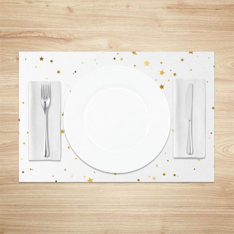 Aperturee - Aperturee Simple White Yellow Brown Stars Set of 4 Placemats