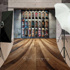 Aperturee - Aperturee Skateboard Shop Wall Sweep Photography Backdrop Urban Street Skate Deck Wood Floor Photo Background