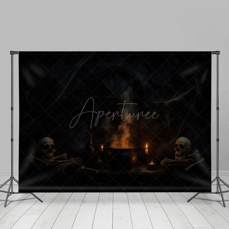 Aperturee - Aperturee Skeleton Cauldron Terrifying Night Halloween Backdrop