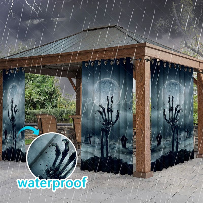 Aperturee - Aperturee Skeleton Hand Waterproof Printed Outdoor Curtains