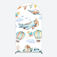 Aperturee - Aperturee Sky Airplane Hot Air Balloon Birthday Arch Backdrop