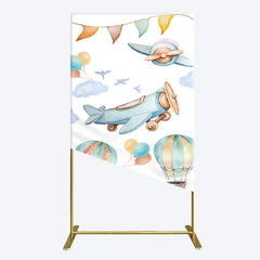 Aperturee - Aperturee Sky Airplane Hot Air Balloon Birthday Rectangle Backdrop