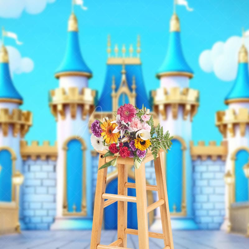 Aperturee - Aperturee Sky Blue Cartoon Grand Castle Photography Backdrop
