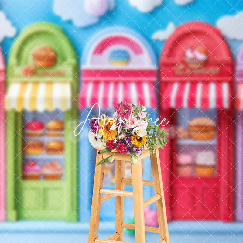 Aperturee - Aperturee Sky Cloud Colorful Dessert Shelf Cake Smash Backdrop