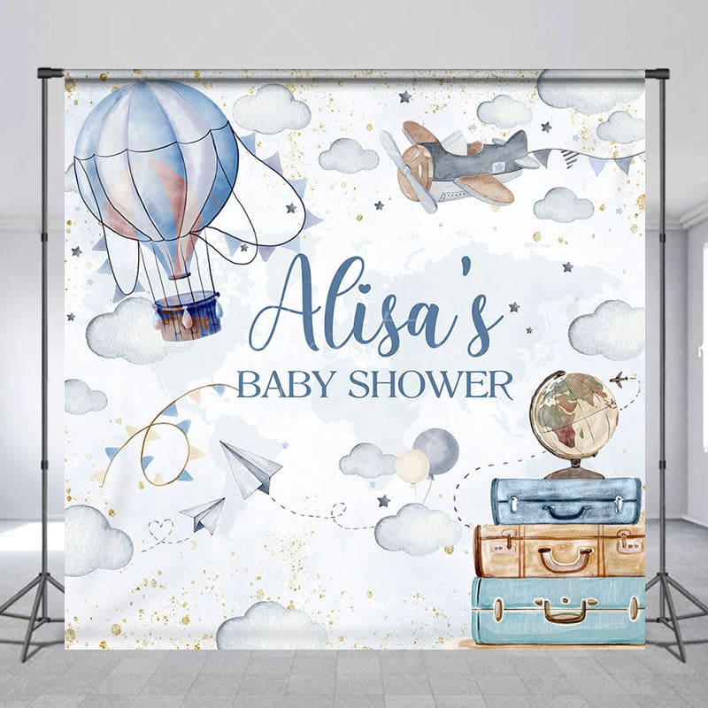 Aperturee - Aperturee Sky Cloud Hot Air Balloon Custom Baby Shower Backdrop