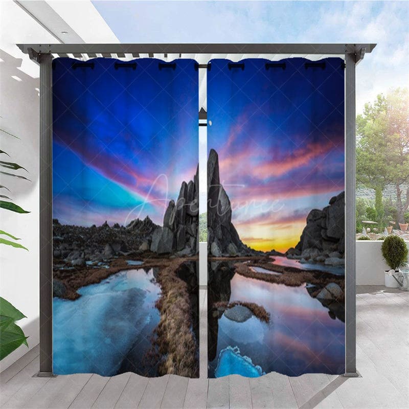 Aperturee - Aperturee Sky Coast Waterproof Landscape Outdoor Curtains For Gazebo