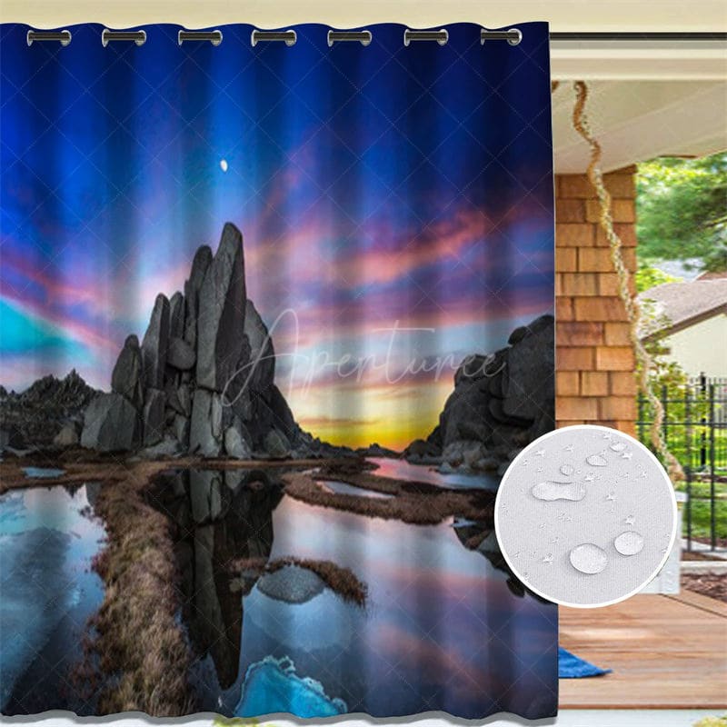 Aperturee - Aperturee Sky Coast Waterproof Landscape Outdoor Curtains For Gazebo