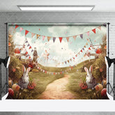 Aperturee - Aperturee Sky Green Field Flags Rabbit Floral Easter Backdrop