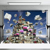 Aperturee - Aperturee Sky Waves Stacked Books Happy World Book Day Backdrop