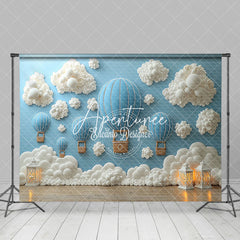 Aperturee - Aperturee Sky White Cloud Hot Air Balloon Cake Smash Backdrop