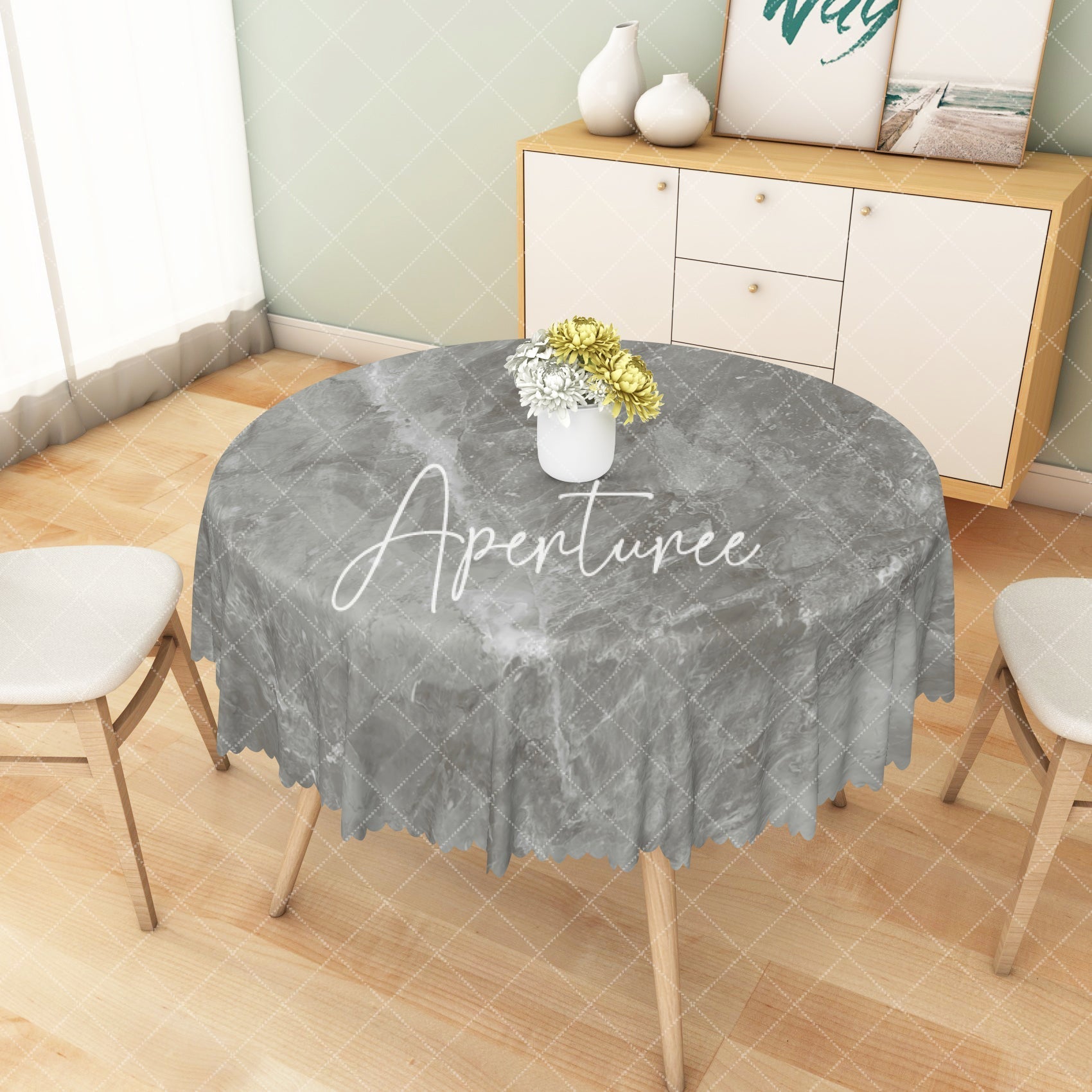 Aperturee - Aperturee Sleek Grey Marble Texture Pattern Edge Tablecloth