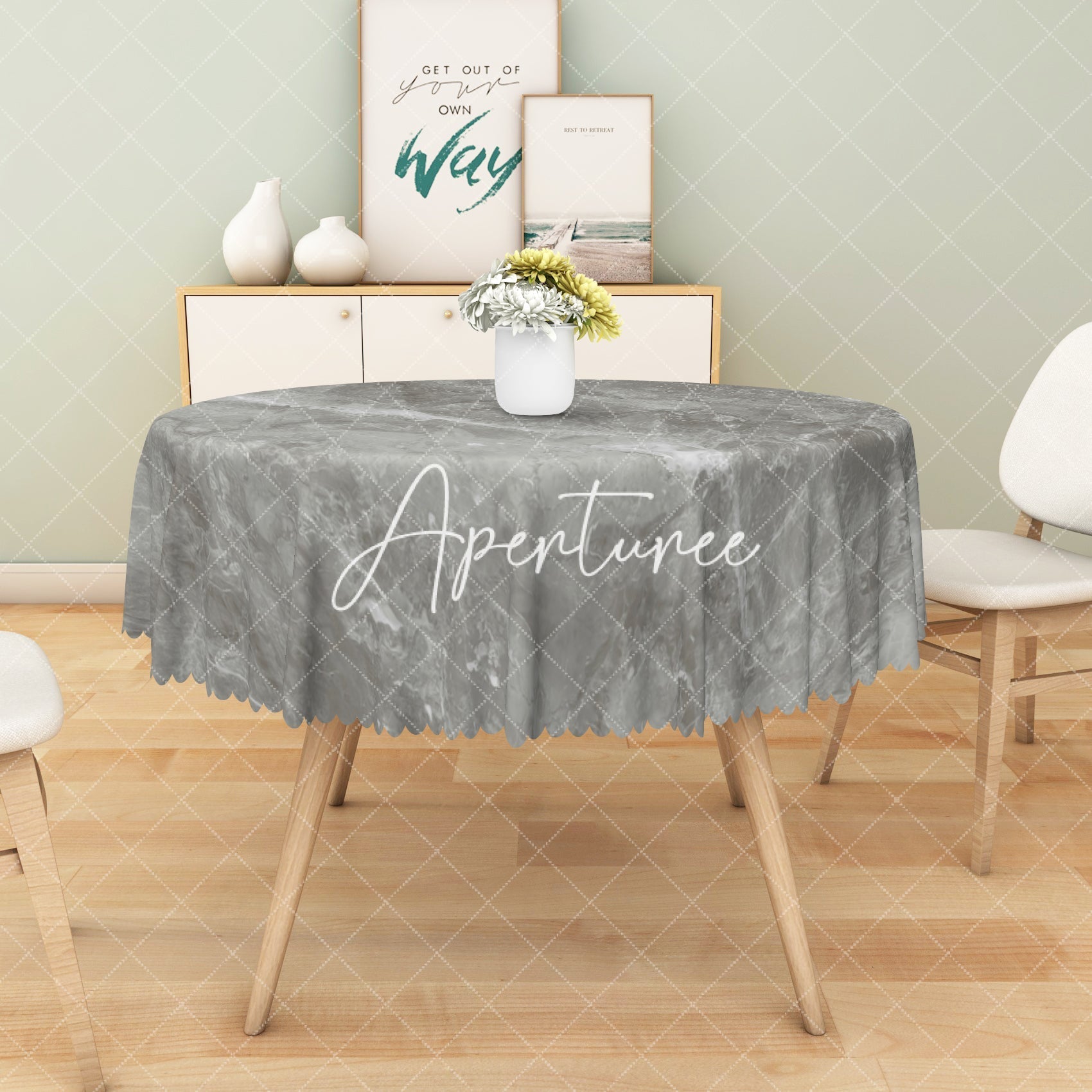 Aperturee - Aperturee Sleek Grey Marble Texture Pattern Edge Tablecloth