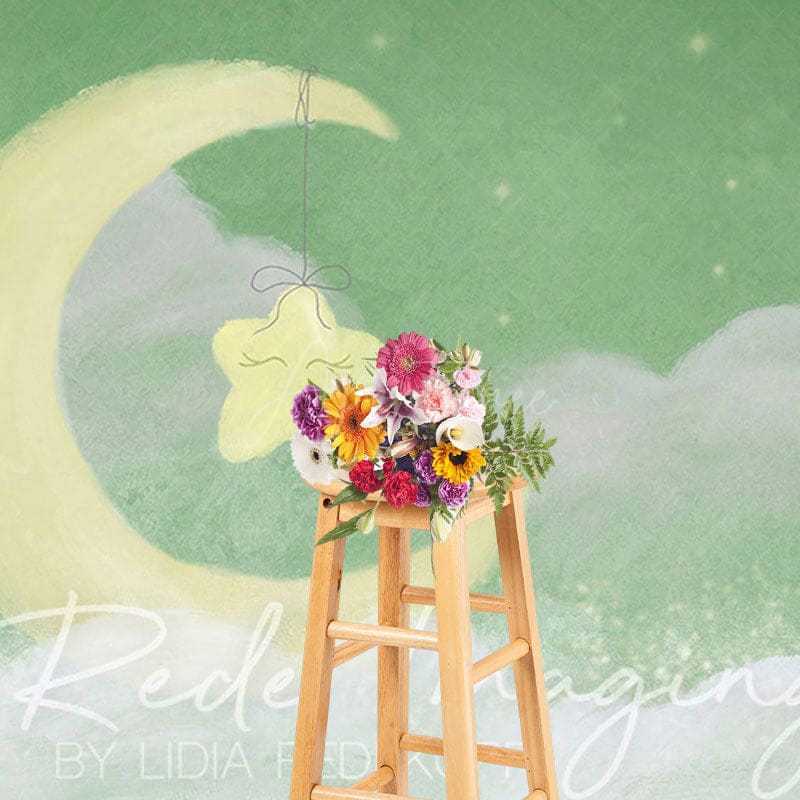 Aperturee - Aperturee Sleep Tight Green Moon Birthday Cake Smash Backdrop
