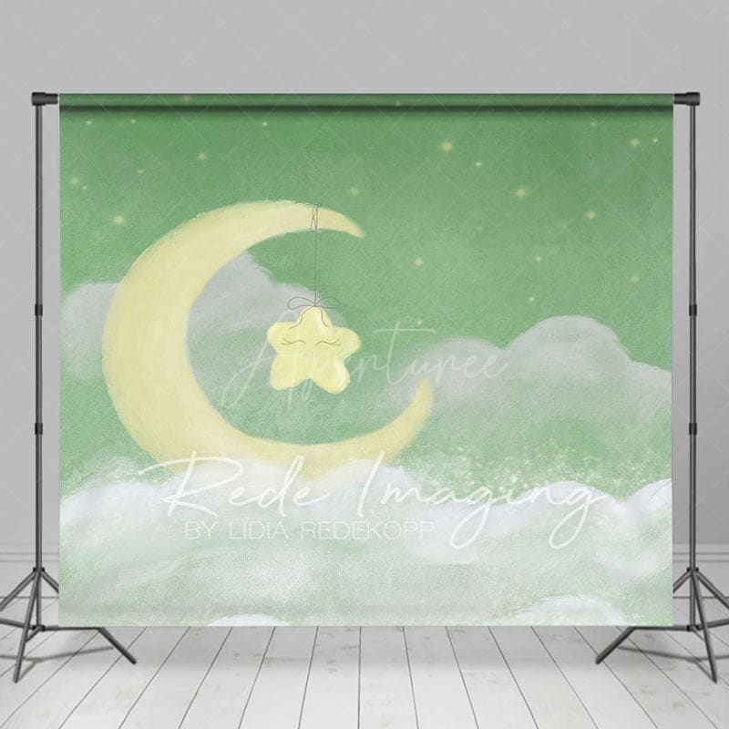 Aperturee - Aperturee Sleep Tight Green Moon Birthday Cake Smash Backdrop
