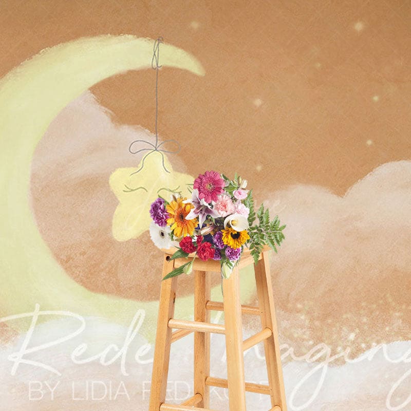 Aperturee - Aperturee Sleep Tight Orange Moon Birthday Cake Smash Backdrop