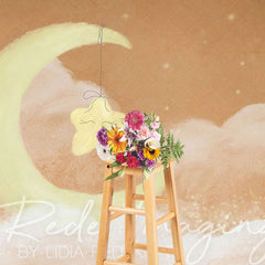 Aperturee - Aperturee Sleep Tight Orange Moon Birthday Cake Smash Backdrop