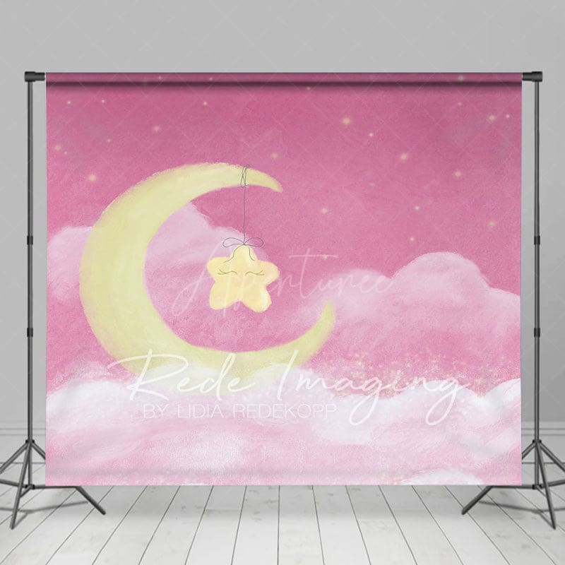 Aperturee - Aperturee Sleep Tight Pink Moon Birthday Cake Smash Backdrop