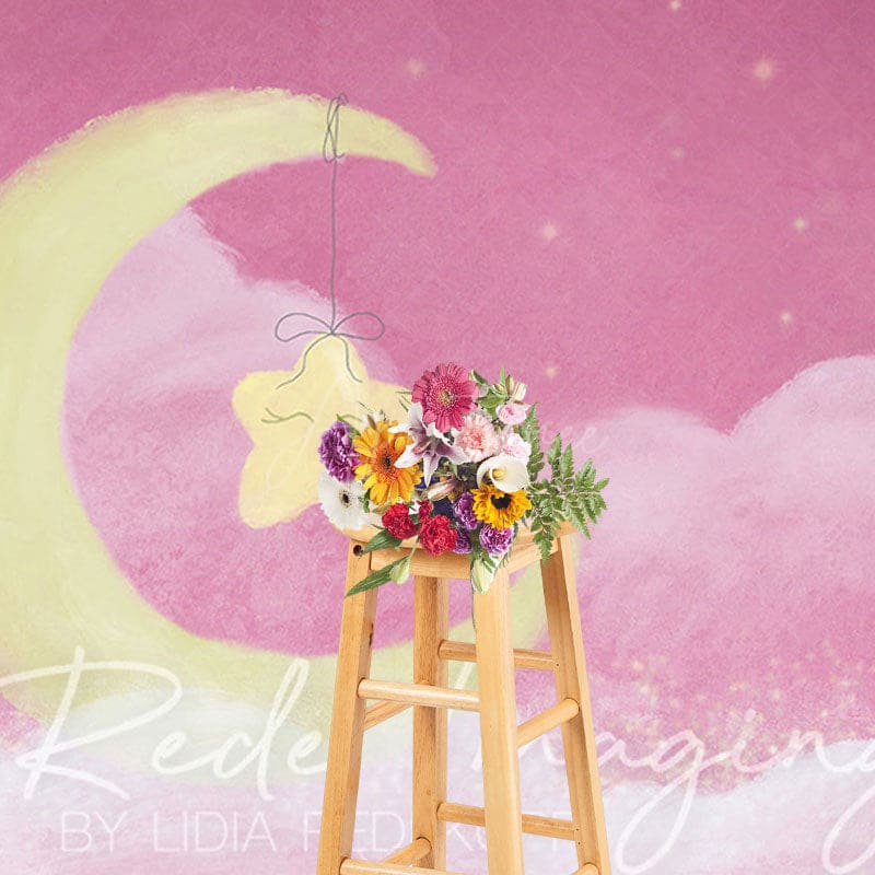 Aperturee - Aperturee Sleep Tight Pink Moon Birthday Cake Smash Backdrop