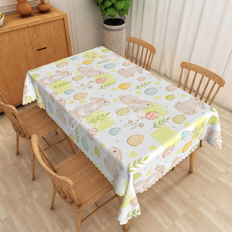 Aperturee - Aperturee Sleeping Bunny Easter Egg Rectangle Tablecloth Pastel Rabbit Spring Table Cover Cute Baby Shower Decor