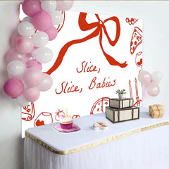 Aperturee - Aperturee Slice Slice Babies Pizza Theme Baby Shower Backdrop Red and White Italian Dinner Party Banner
