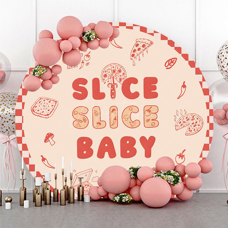 Aperturee - Aperturee Slice Slice Baby Round Backdrop for Baby Shower Fun Pizza Themed Party with Red Gingham Italian Food Decor
