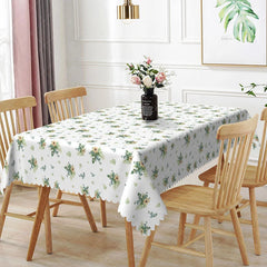 Aperturee - Aperturee Small Yellow Flower Green Leaf Rectangle Tablecloth Ditsy Floral White Background Cute Summer Dining Table Cover