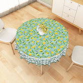 Aperturee - Aperturee Small Yellow Lemons and White Flowers Round Tablecloth Fresh Citrus Branch Kitchen Decor