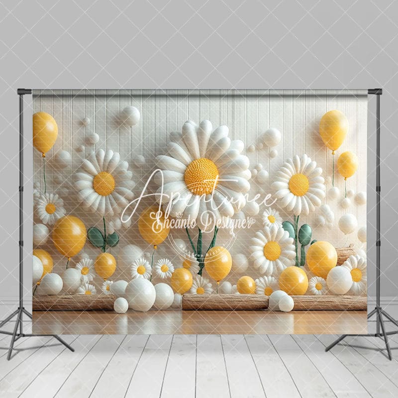 Aperturee - Aperturee Small Yellow Spring Flowers Cake Smash Photo Backdrop