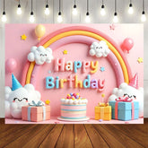 Aperturee - Aperturee Smile Lovely Clouds Rainbow Cake Birthday Backdrop