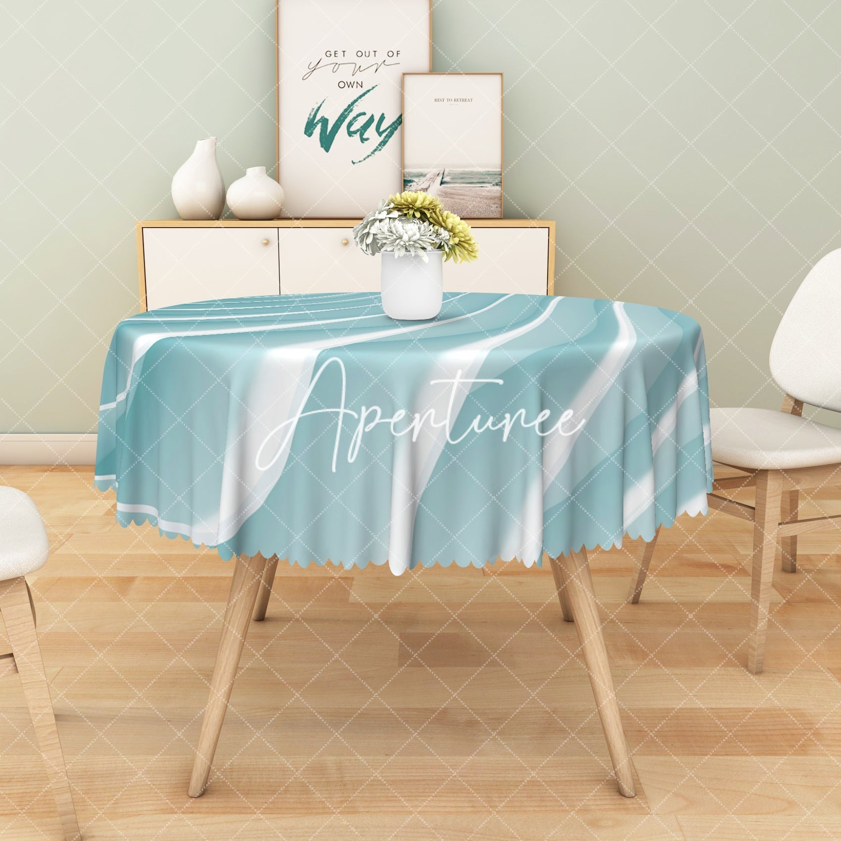 Aperturee - Aperturee Smooth Gradient Blue White Rectangle Tablecloth