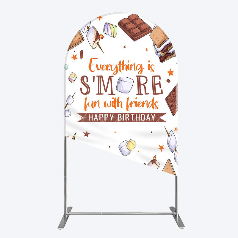 Aperturee - Aperturee S’more Fun Birthday Arch Backdrop Camping Campfire and Marshmallow Theme Outdoor Party Photo Booth Decor for Kids